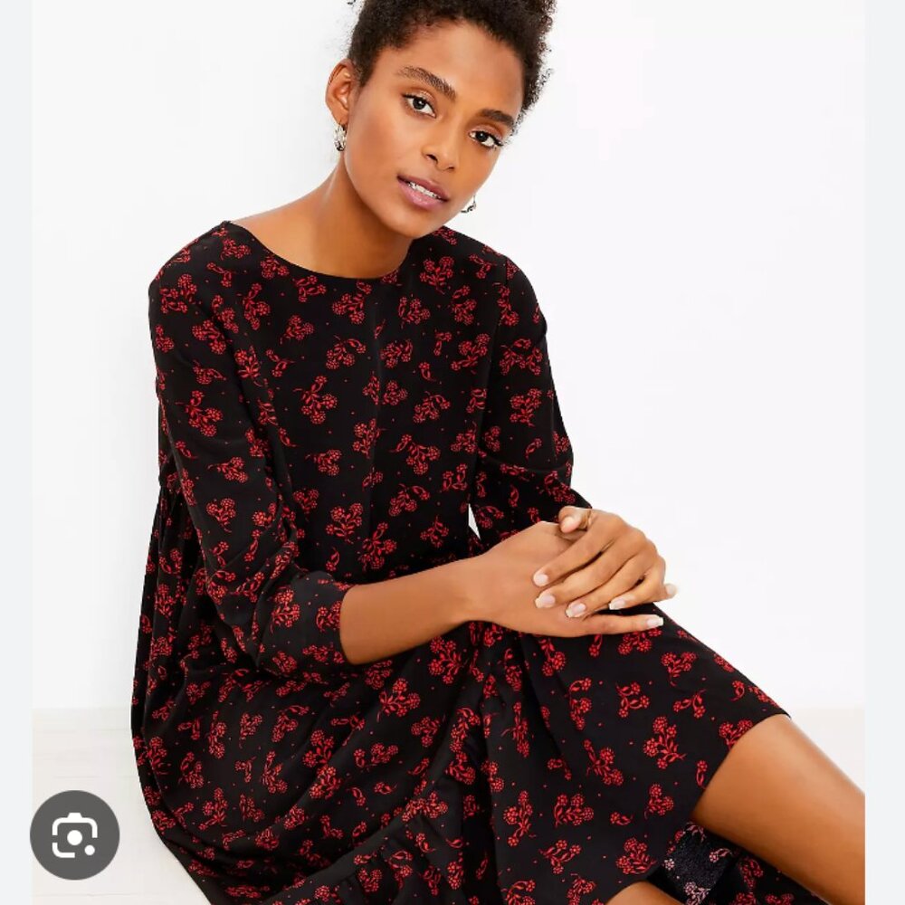 Loft Floral Black &  Red Prairie Dress, size Medium, NWT